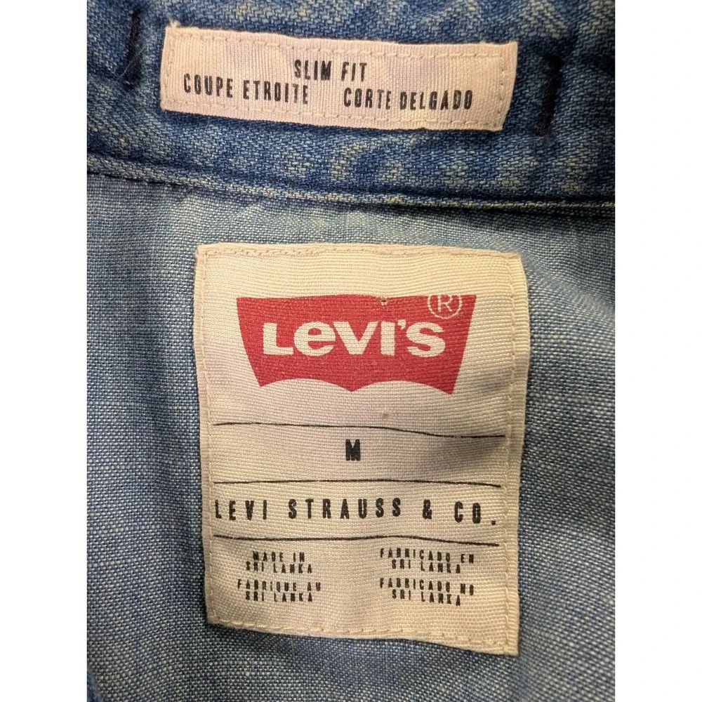 Levis Mens Slim Fit Denim Western Pearl Snap Shirt Blue Patch 65819-0042 Medium